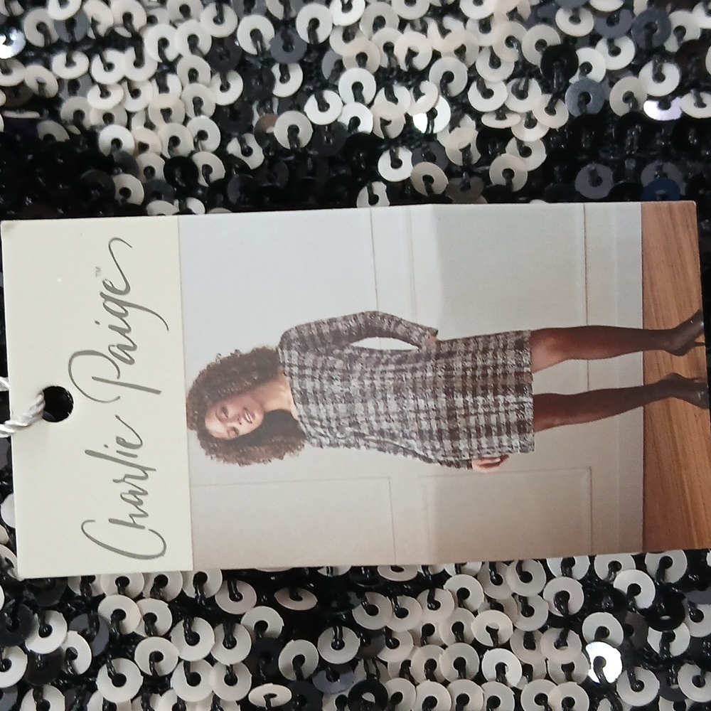 NEW CHARLIE PAIGE dress in black/white Sequin Size Large - Picture 3 of 7